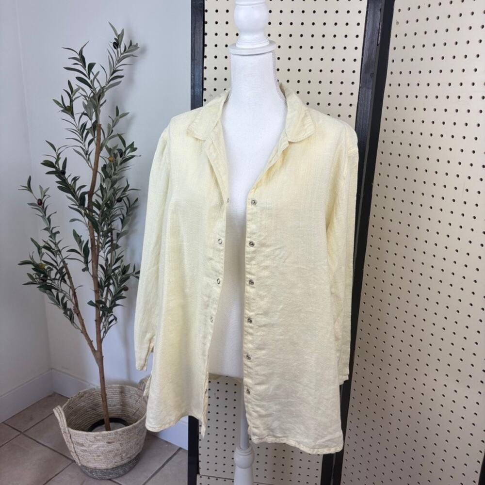 J.Jill Linen Button-Down Butter Yellow Women’s L — Coastal Chic